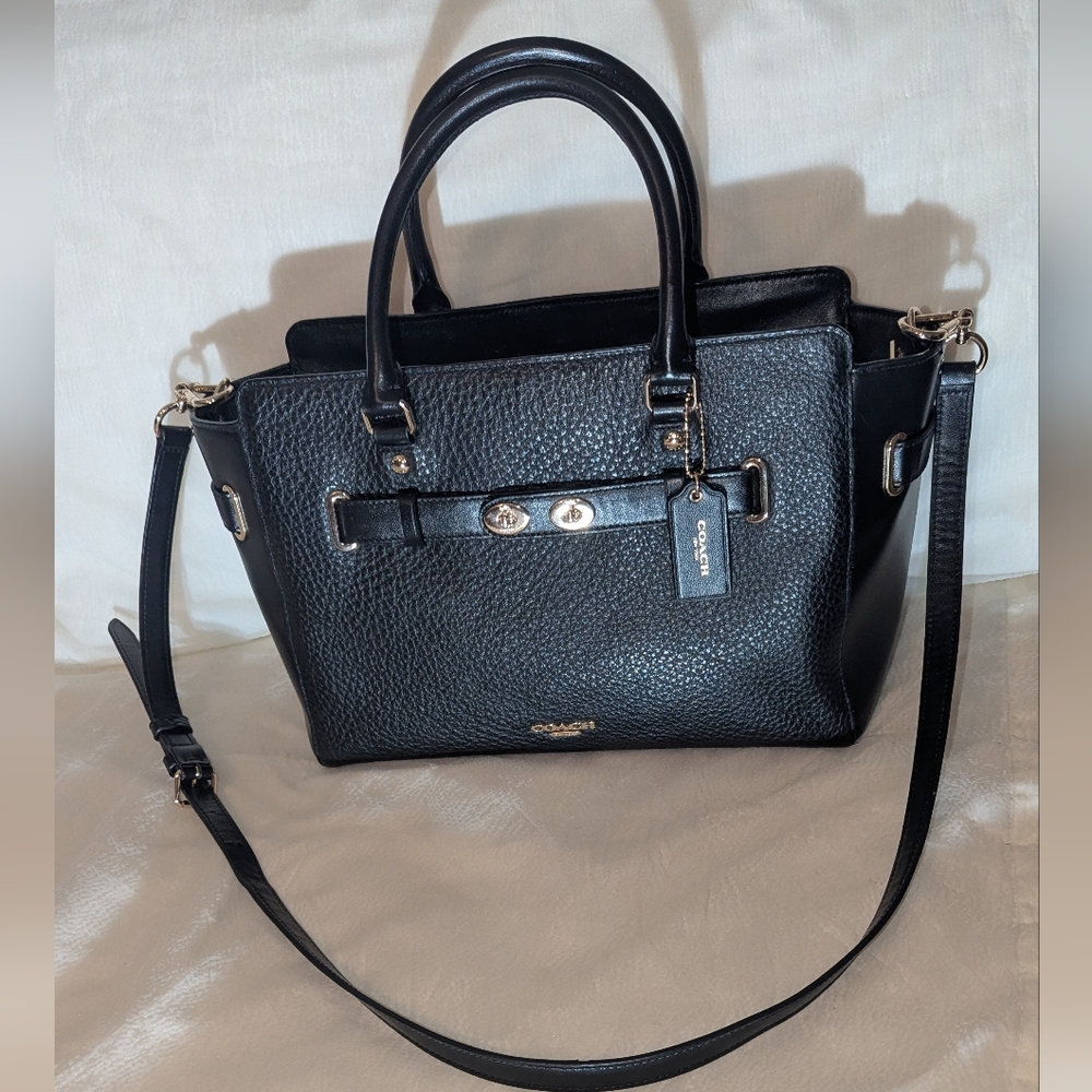 COACH Bubbled Leather Blake Carryall Handbag Black Gold EUC